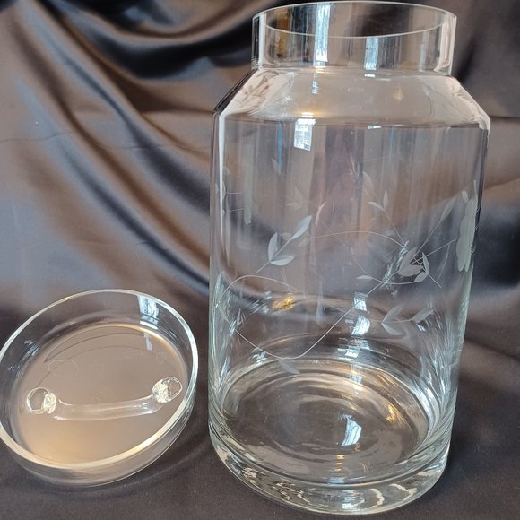 Vintage Princess House Crystal Biscuit Barre #110 Lid. Etched Floral Heritage - Picture 6 of 10